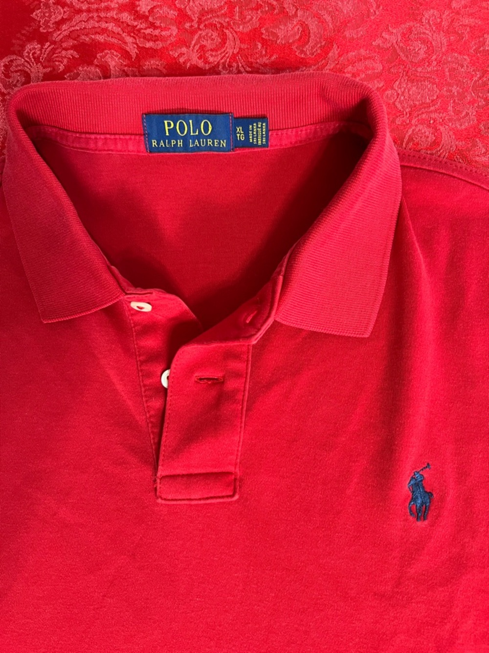 Polo Ralph Lauren Red Polo Shirt Men's XL Blue Pony Custom Fit Cotton